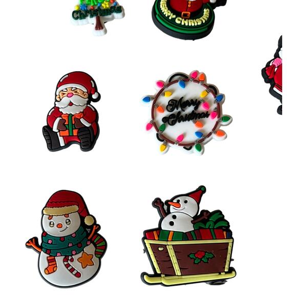 NEW Christmas SHOE CHARMS 8pc for Croc Shoes Zippers Santa Sleigh Snowman Tree - Picture 4 of 6